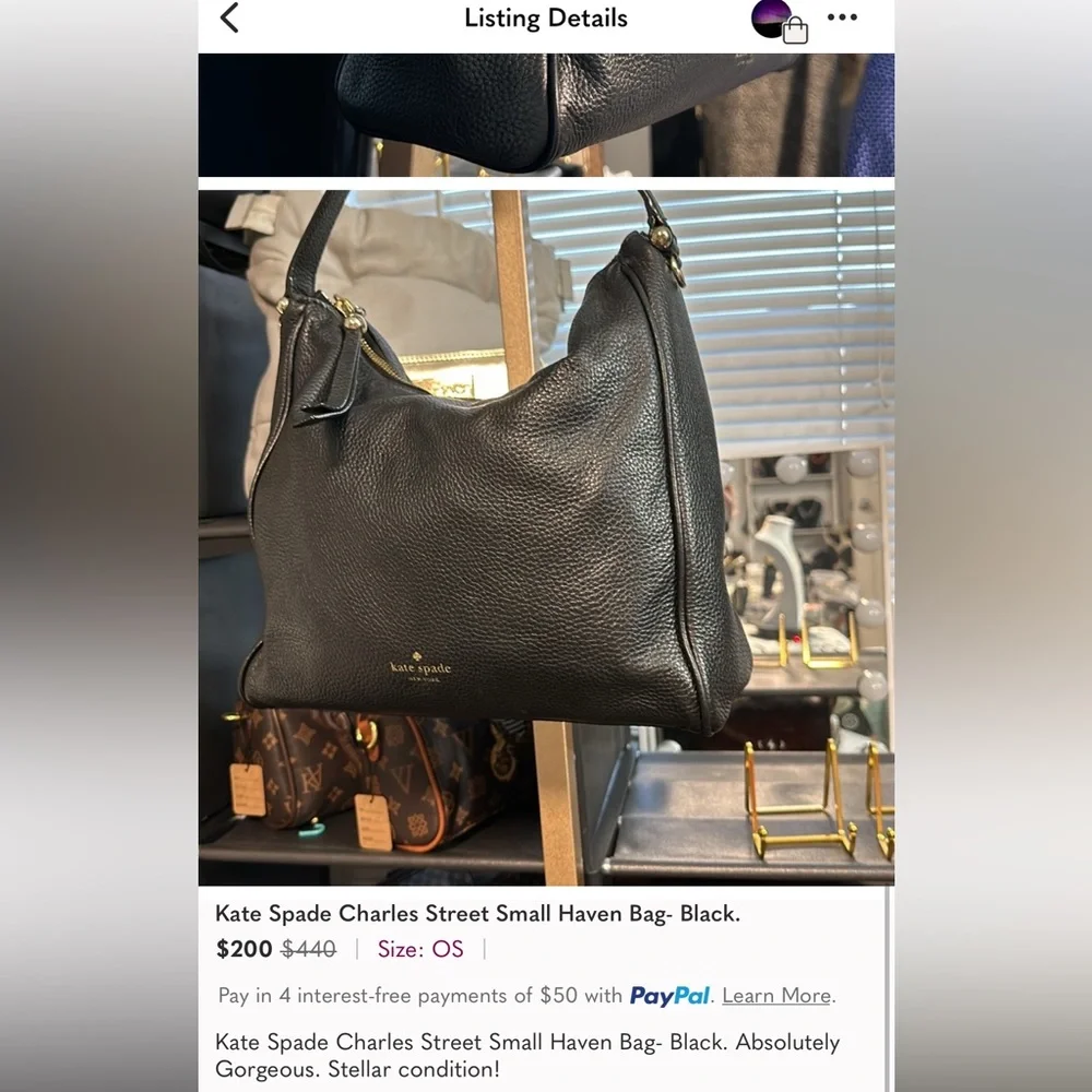 kate spade Black Pebbled Leather Hobo with Gold Hardware